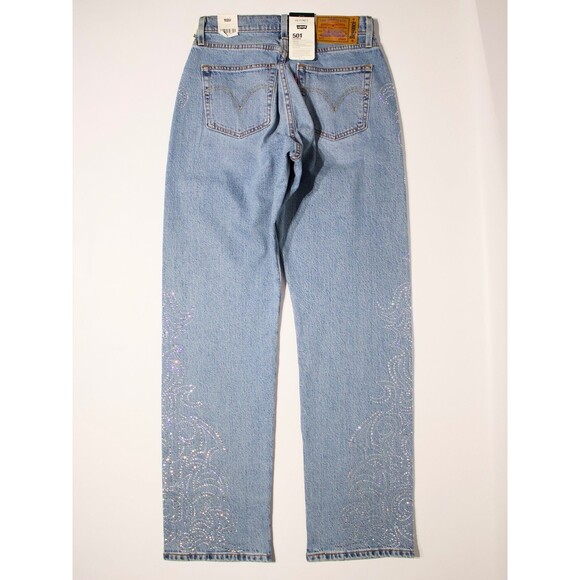 NWT $150 Levi's x Beyonce 501 Curve Light Wash Jeans Rhinestone Women Size 28x32 - Picture 4 of 15